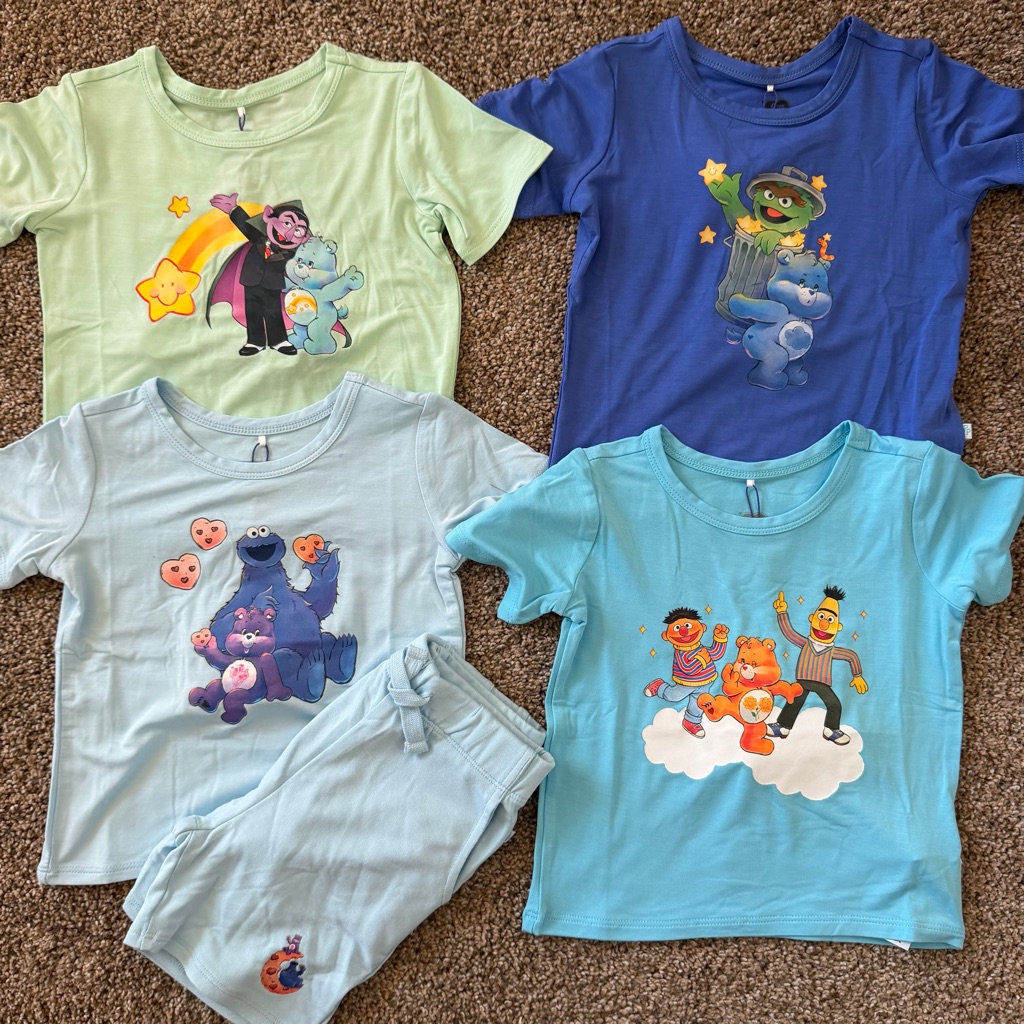 Posh Peanut Care Bears X Sesame Street Bamboo Short Sleeve Tees And Shorts